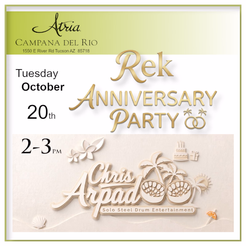 Chris Arpad @ Atria Campana Del Rio - Rek Anniversary Party, Tues Oct 20, 2027